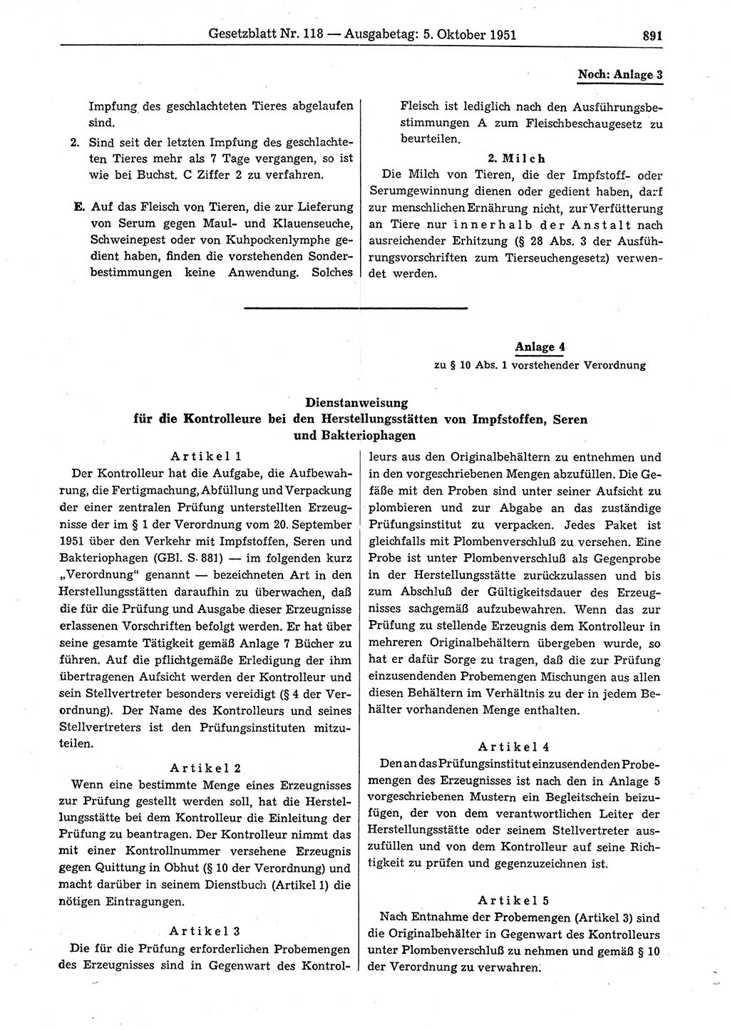 Gesetzblatt (GBl.) der Deutschen Demokratischen Republik (DDR) 1951, Seite 891 (GBl. DDR 1951, S. 891)