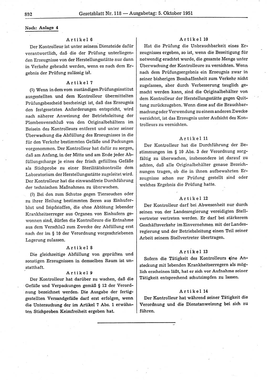 Gesetzblatt (GBl.) der Deutschen Demokratischen Republik (DDR) 1951, Seite 892 (GBl. DDR 1951, S. 892)