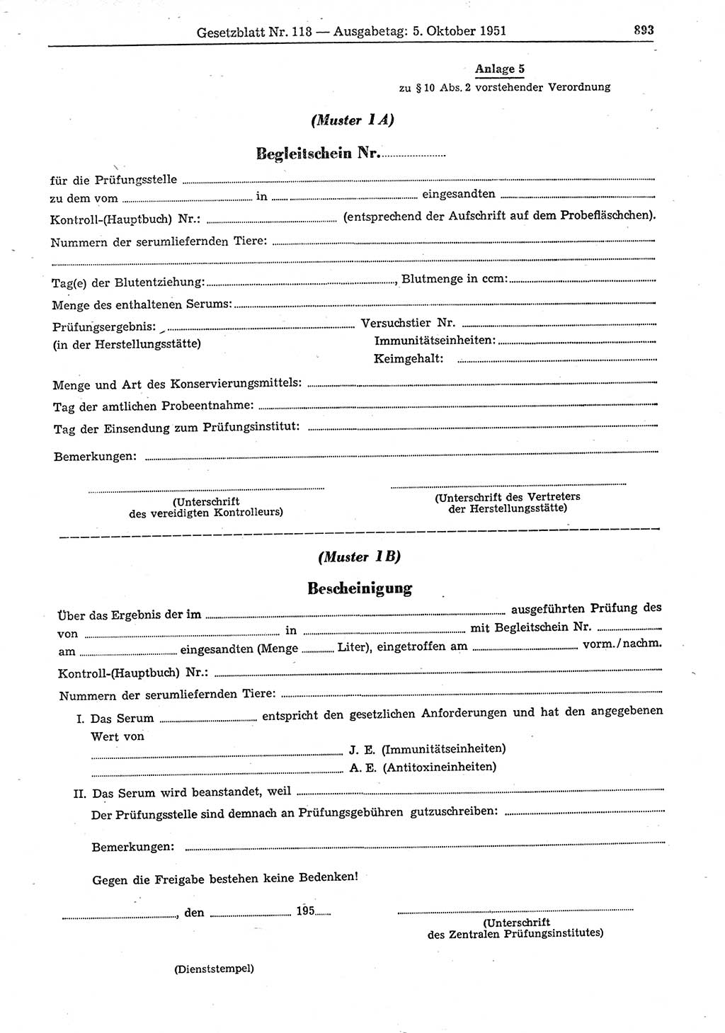 Gesetzblatt (GBl.) der Deutschen Demokratischen Republik (DDR) 1951, Seite 893 (GBl. DDR 1951, S. 893)