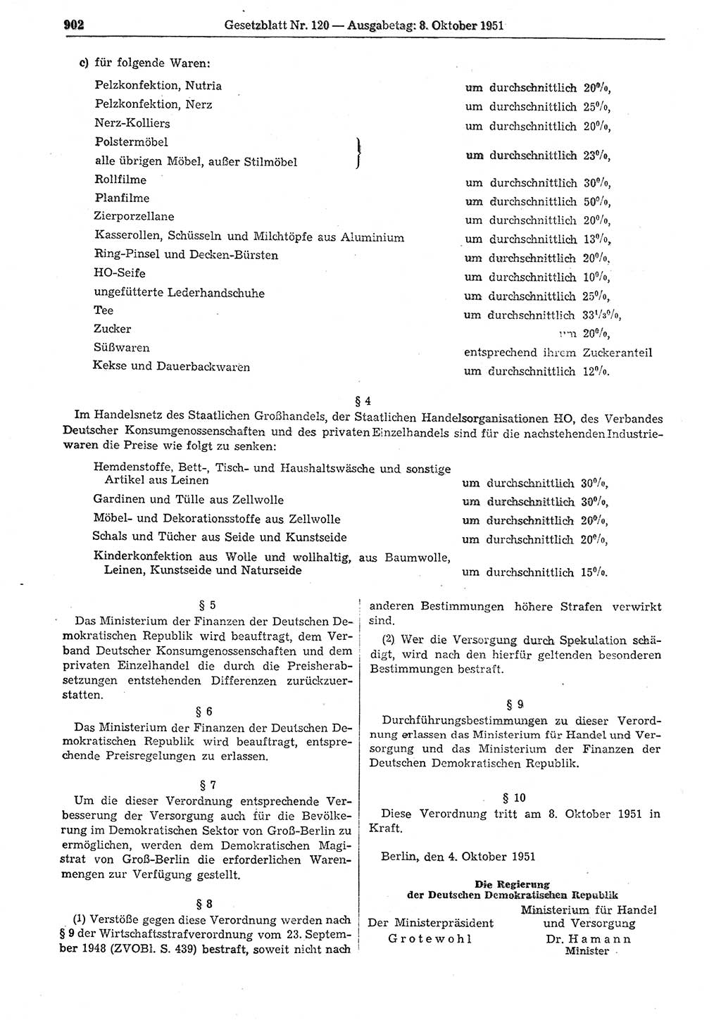 Gesetzblatt (GBl.) der Deutschen Demokratischen Republik (DDR) 1951, Seite 902 (GBl. DDR 1951, S. 902)