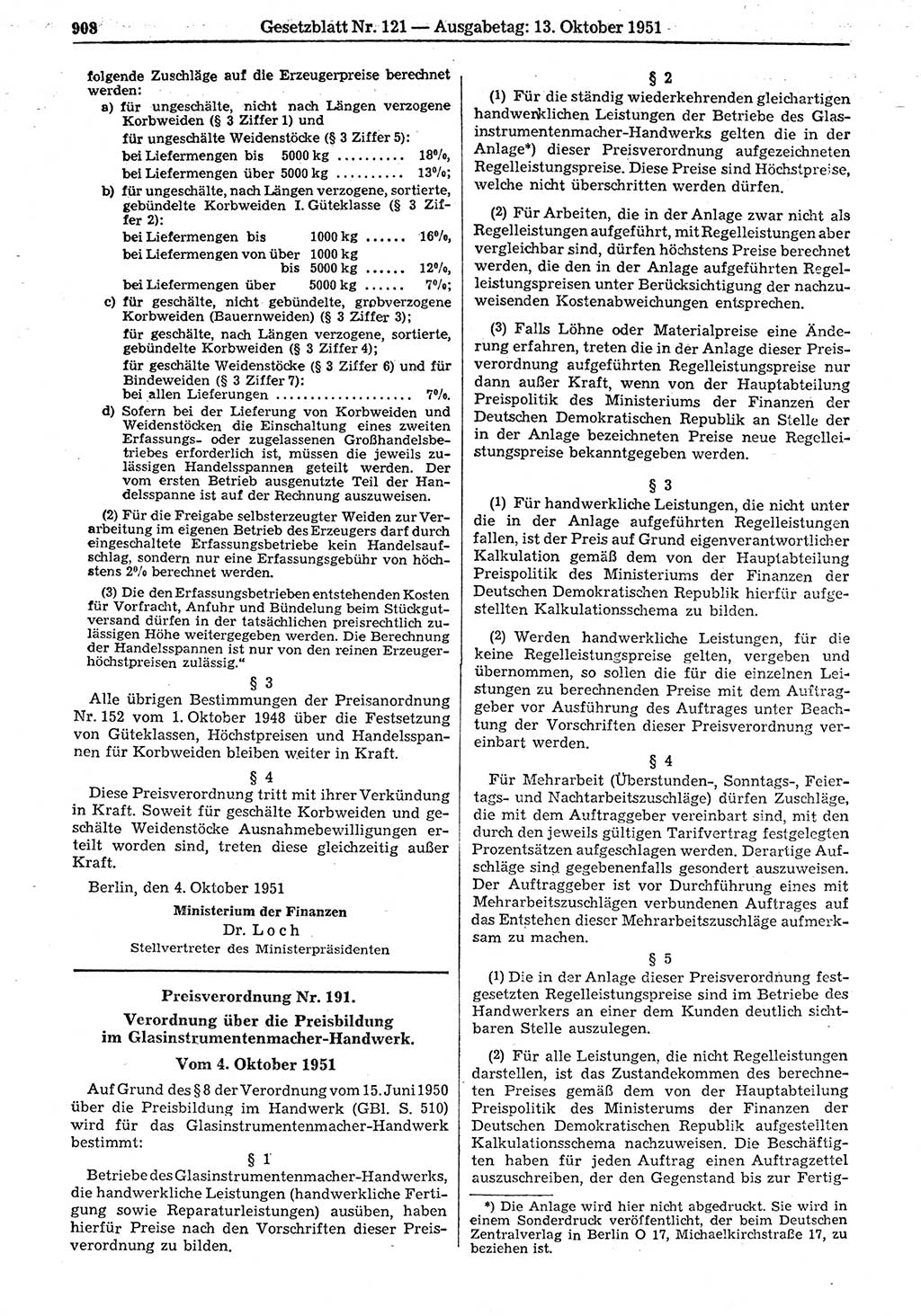Gesetzblatt (GBl.) der Deutschen Demokratischen Republik (DDR) 1951, Seite 908 (GBl. DDR 1951, S. 908)