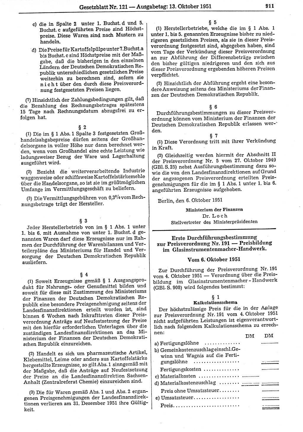 Gesetzblatt (GBl.) der Deutschen Demokratischen Republik (DDR) 1951, Seite 911 (GBl. DDR 1951, S. 911)