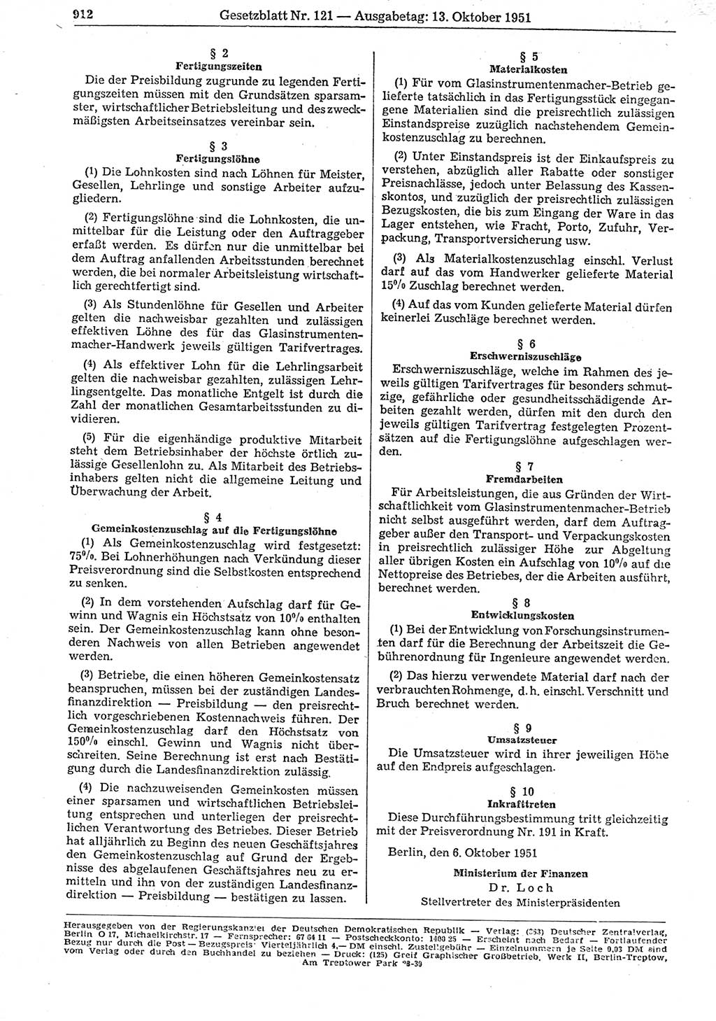 Gesetzblatt (GBl.) der Deutschen Demokratischen Republik (DDR) 1951, Seite 912 (GBl. DDR 1951, S. 912)