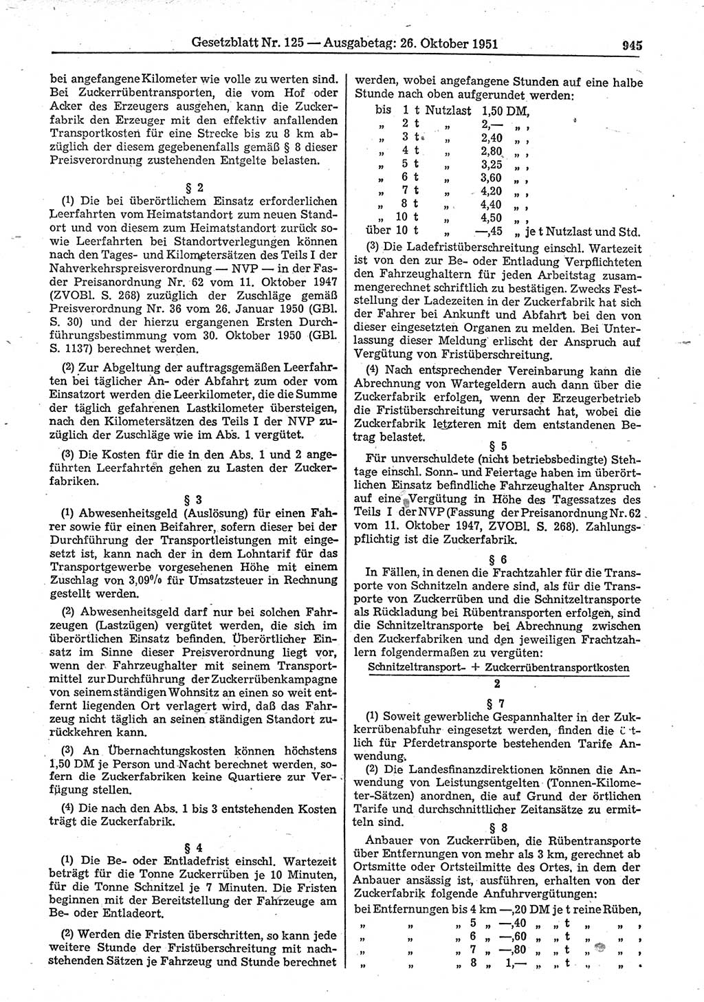 Gesetzblatt (GBl.) der Deutschen Demokratischen Republik (DDR) 1951, Seite 945 (GBl. DDR 1951, S. 945)
