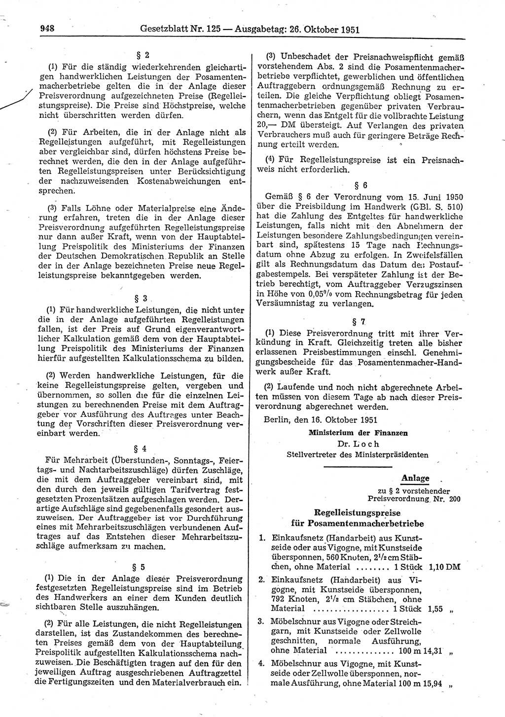 Gesetzblatt (GBl.) der Deutschen Demokratischen Republik (DDR) 1951, Seite 948 (GBl. DDR 1951, S. 948)