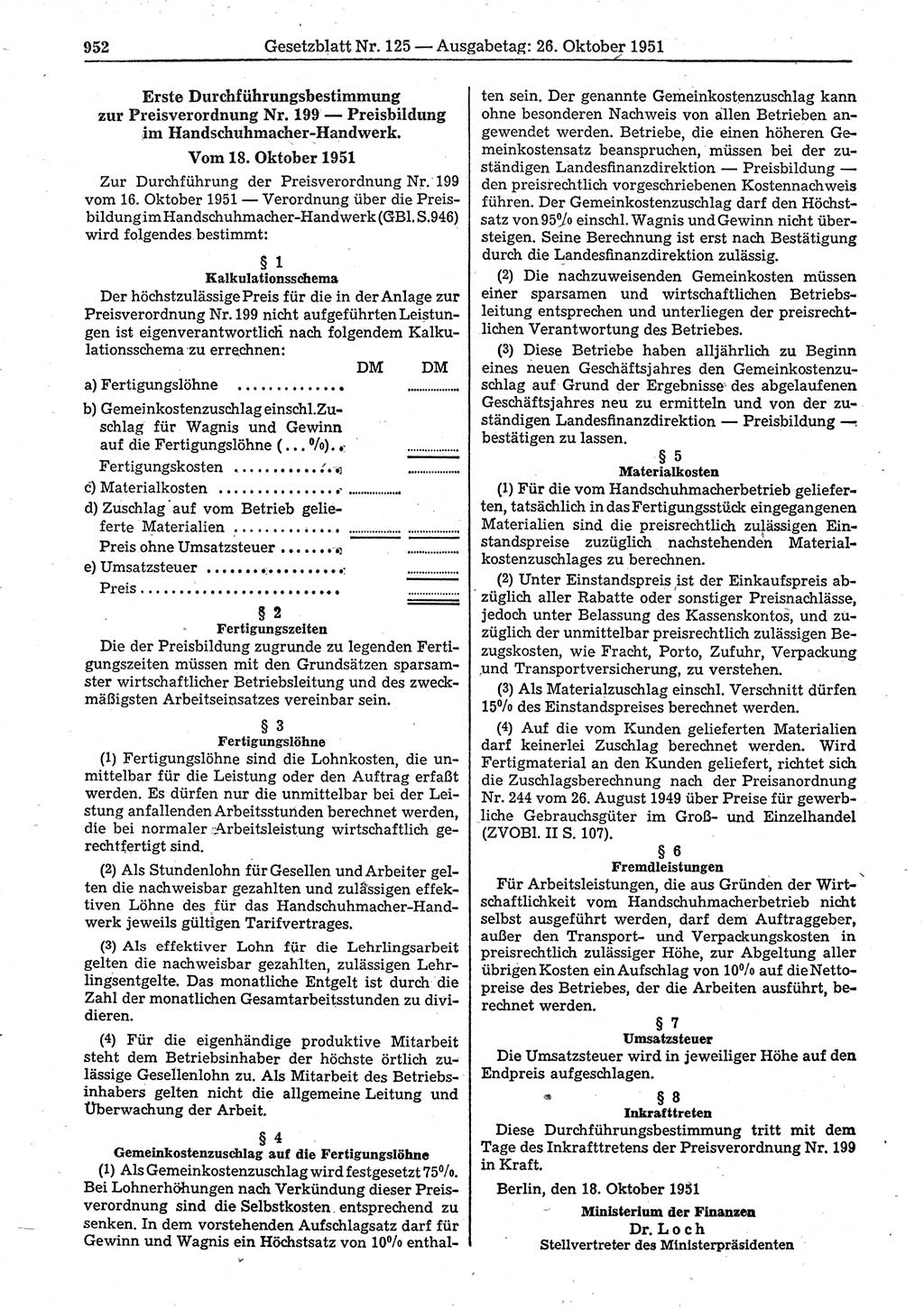 Gesetzblatt (GBl.) der Deutschen Demokratischen Republik (DDR) 1951, Seite 952 (GBl. DDR 1951, S. 952)
