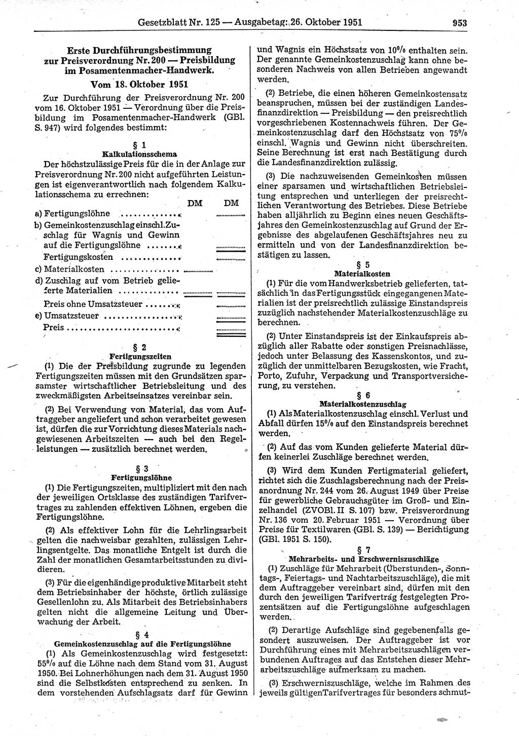 Gesetzblatt (GBl.) der Deutschen Demokratischen Republik (DDR) 1951, Seite 953 (GBl. DDR 1951, S. 953)