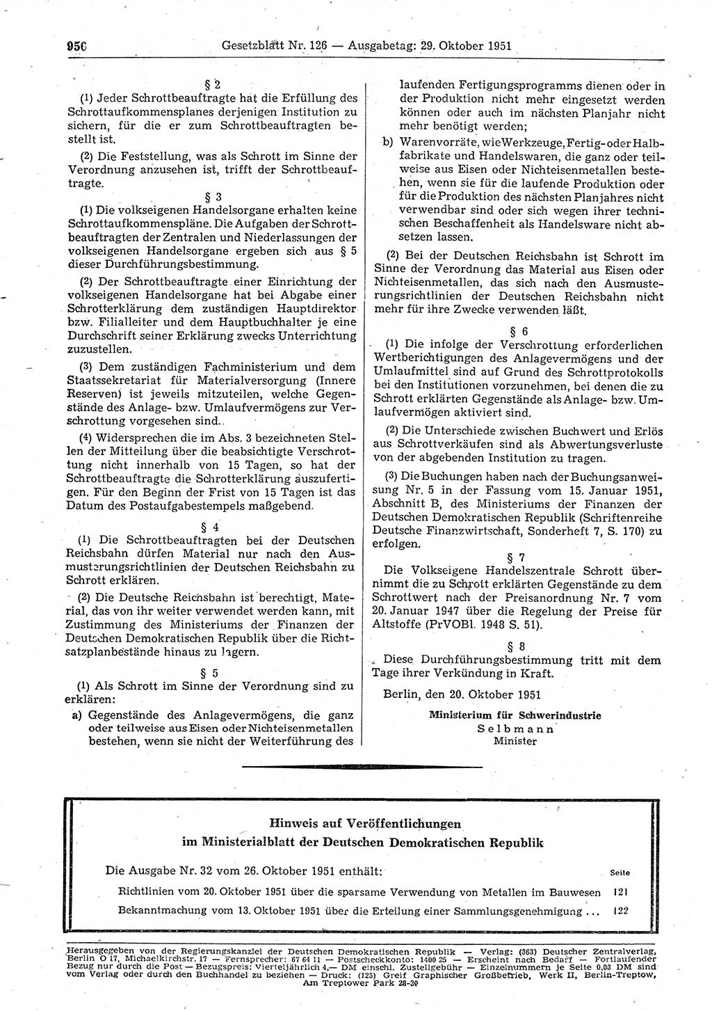 Gesetzblatt (GBl.) der Deutschen Demokratischen Republik (DDR) 1951, Seite 956 (GBl. DDR 1951, S. 956)