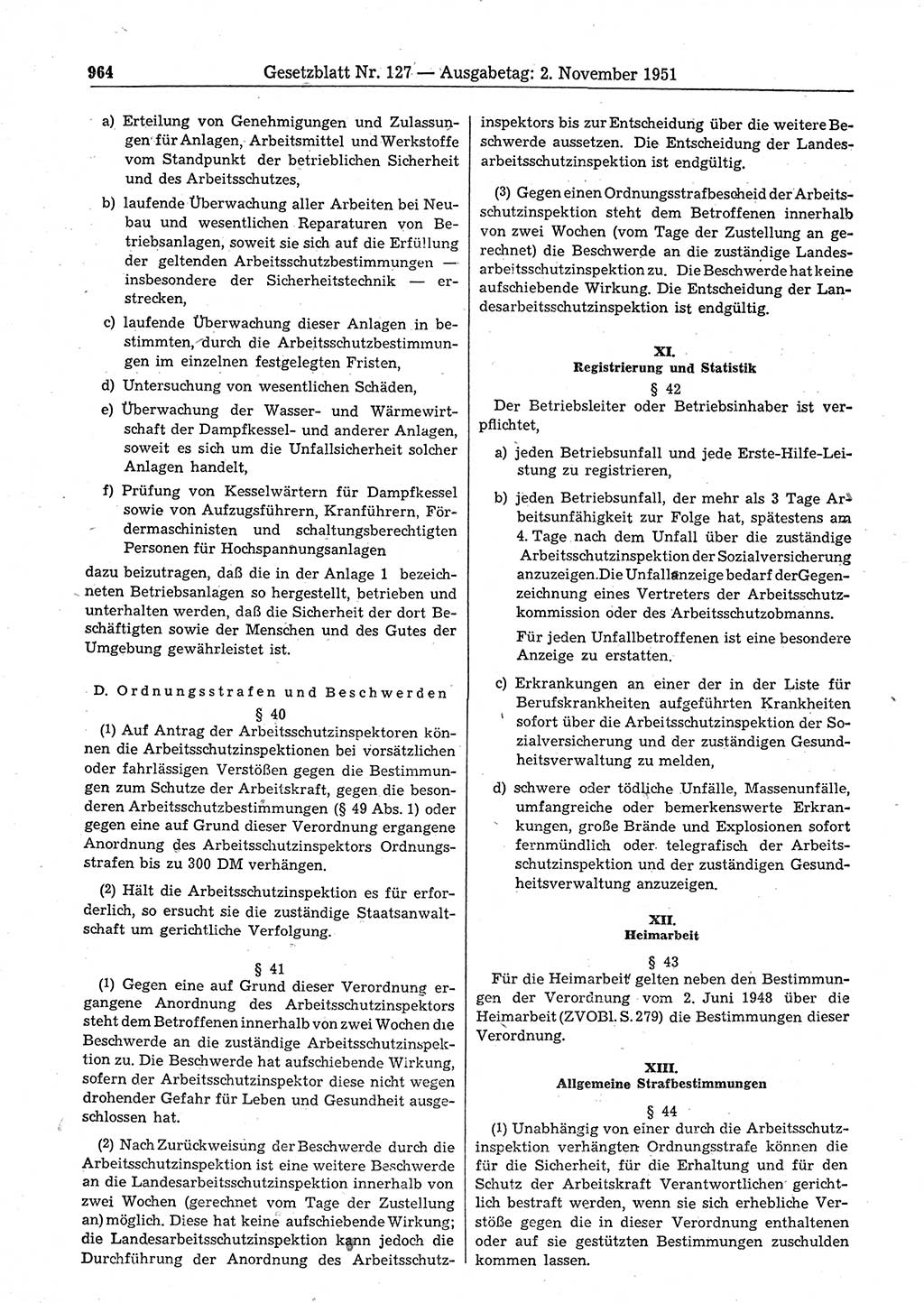 Gesetzblatt (GBl.) der Deutschen Demokratischen Republik (DDR) 1951, Seite 964 (GBl. DDR 1951, S. 964)