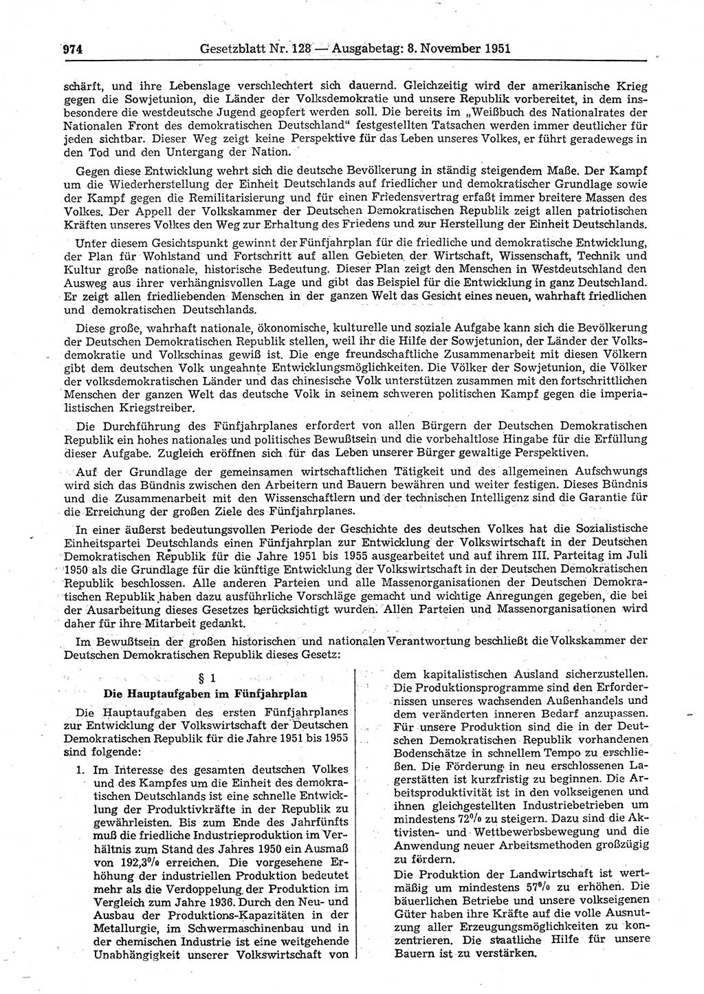 Gesetzblatt (GBl.) der Deutschen Demokratischen Republik (DDR) 1951, Seite 974 (GBl. DDR 1951, S. 974)