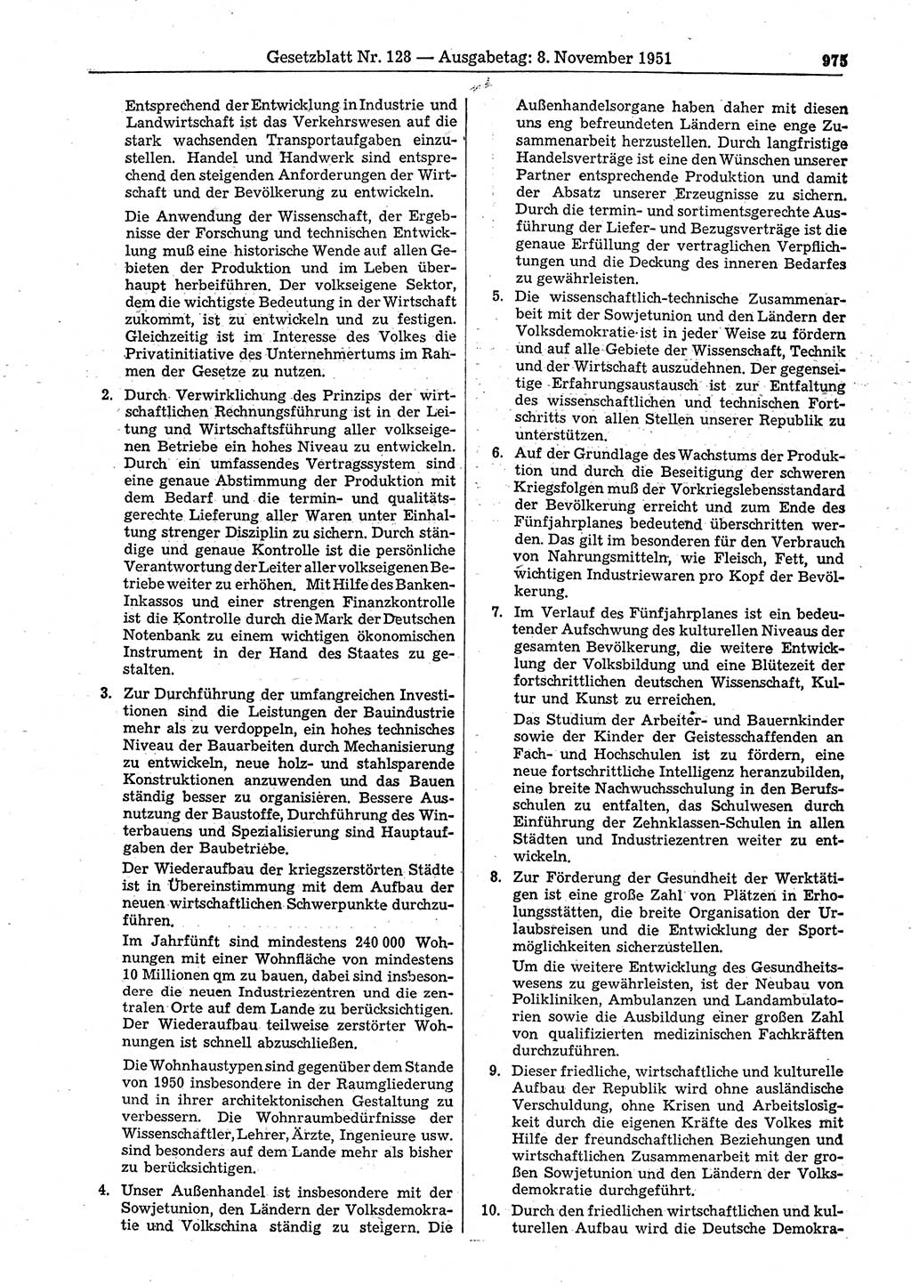 Gesetzblatt (GBl.) der Deutschen Demokratischen Republik (DDR) 1951, Seite 975 (GBl. DDR 1951, S. 975)