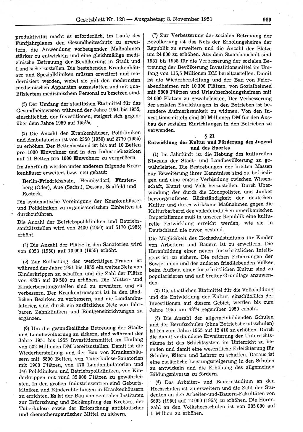 Gesetzblatt (GBl.) der Deutschen Demokratischen Republik (DDR) 1951, Seite 989 (GBl. DDR 1951, S. 989)