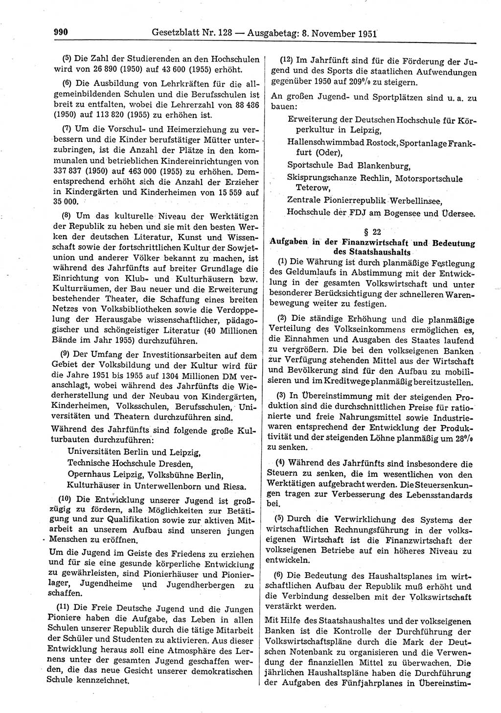 Gesetzblatt (GBl.) der Deutschen Demokratischen Republik (DDR) 1951, Seite 990 (GBl. DDR 1951, S. 990)