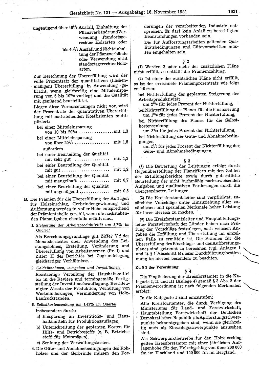 Gesetzblatt (GBl.) der Deutschen Demokratischen Republik (DDR) 1951, Seite 1021 (GBl. DDR 1951, S. 1021)