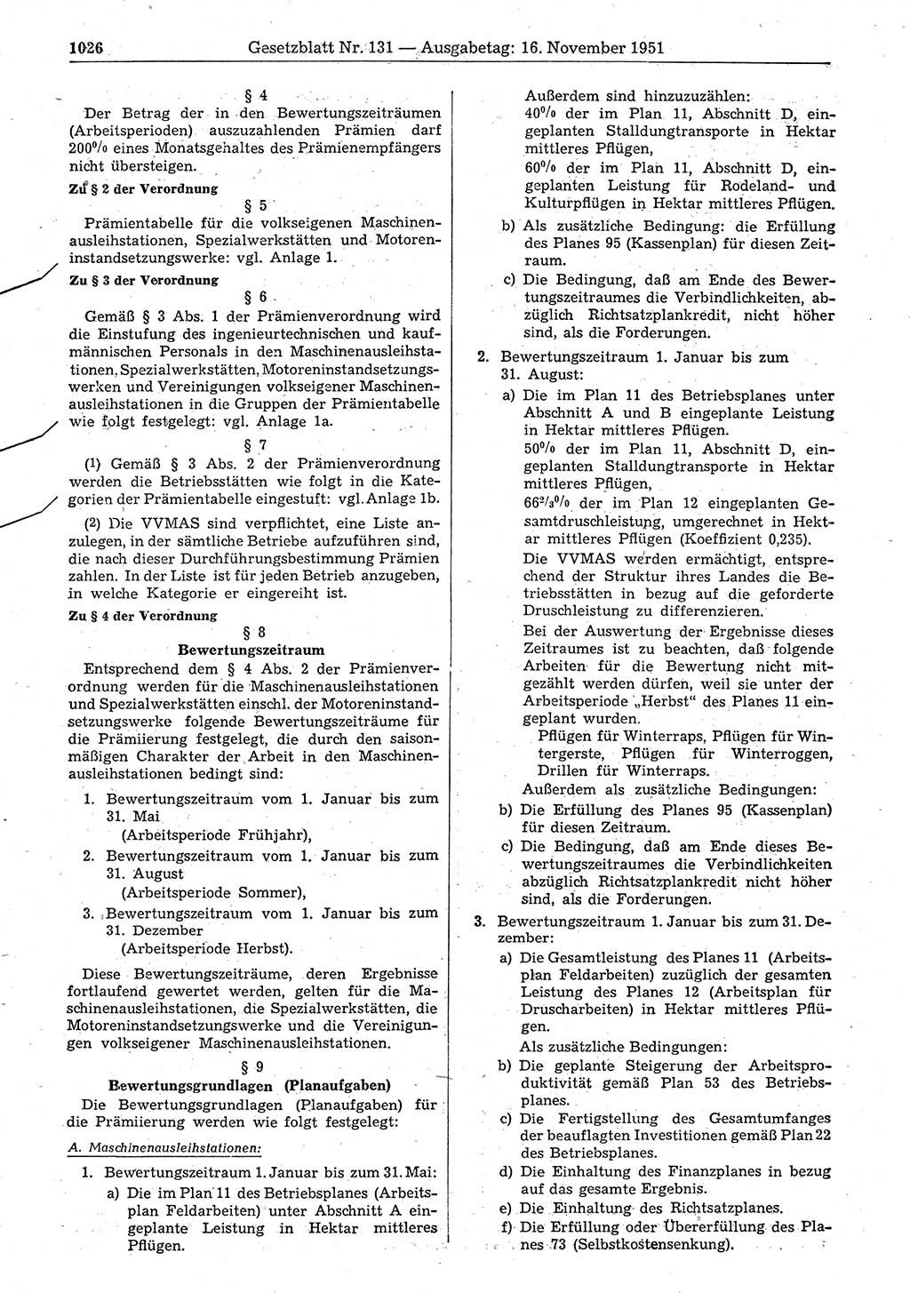 Gesetzblatt (GBl.) der Deutschen Demokratischen Republik (DDR) 1951, Seite 1026 (GBl. DDR 1951, S. 1026)