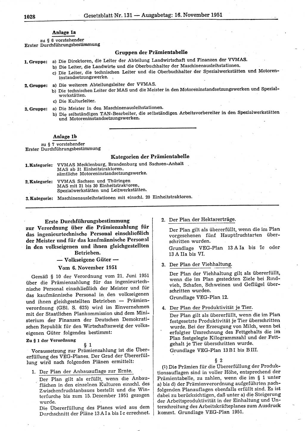 Gesetzblatt (GBl.) der Deutschen Demokratischen Republik (DDR) 1951, Seite 1028 (GBl. DDR 1951, S. 1028)