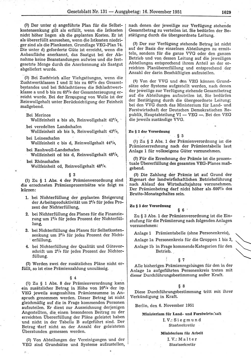 Gesetzblatt (GBl.) der Deutschen Demokratischen Republik (DDR) 1951, Seite 1029 (GBl. DDR 1951, S. 1029)
