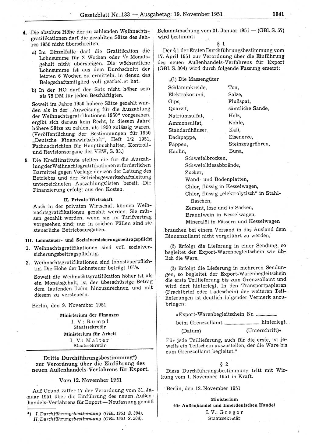 Gesetzblatt (GBl.) der Deutschen Demokratischen Republik (DDR) 1951, Seite 1041 (GBl. DDR 1951, S. 1041)
