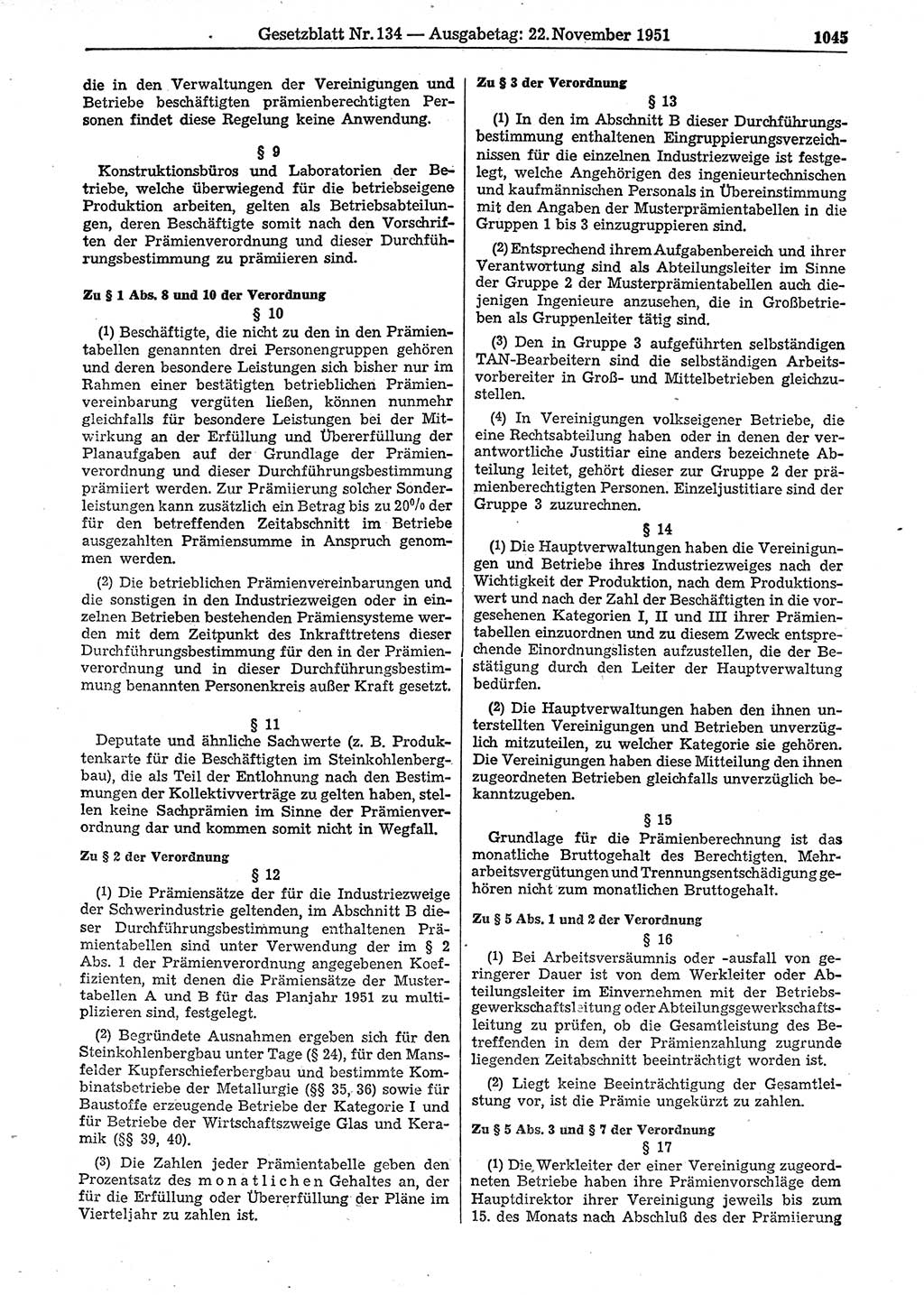 Gesetzblatt (GBl.) der Deutschen Demokratischen Republik (DDR) 1951, Seite 1045 (GBl. DDR 1951, S. 1045)