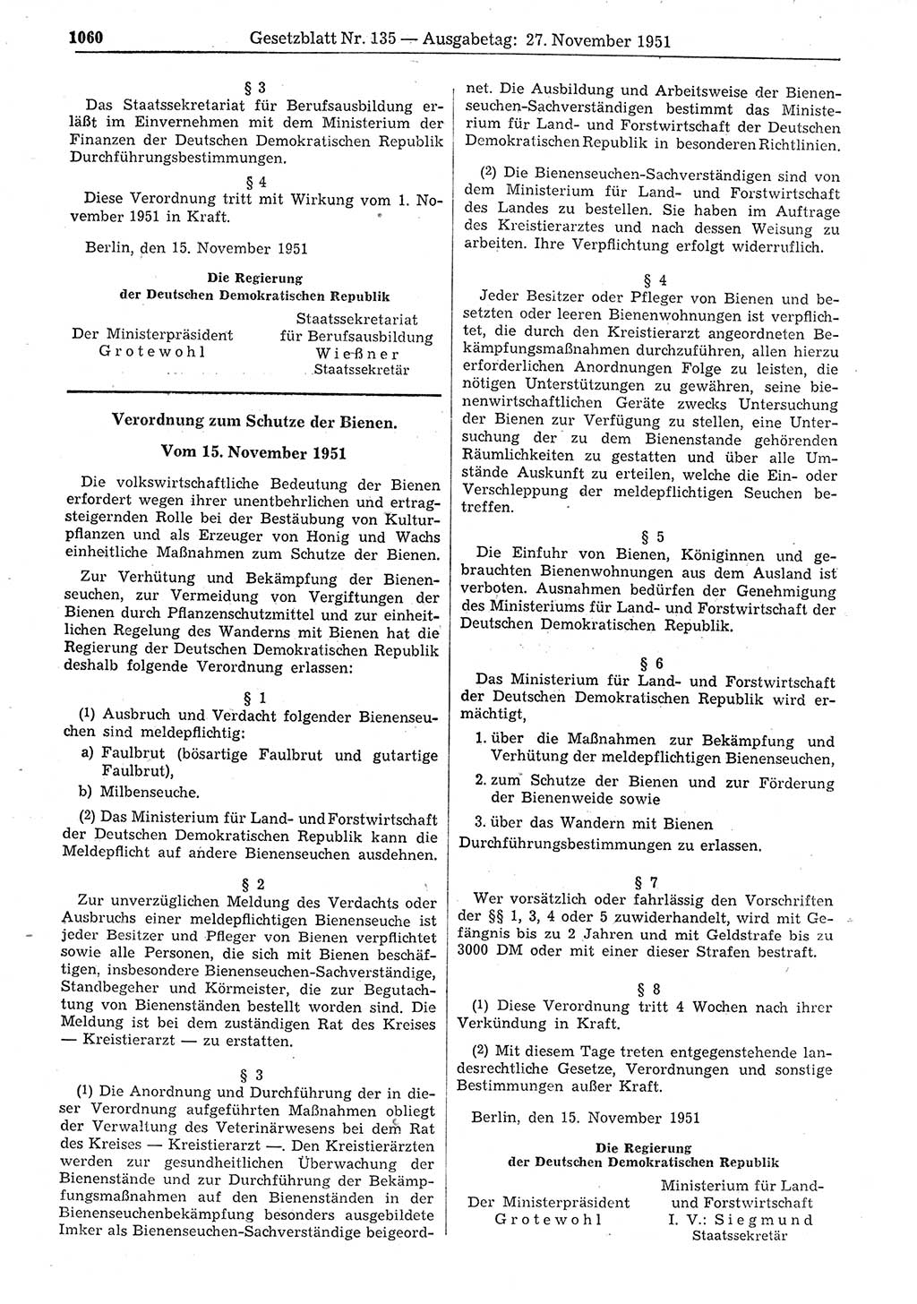 Gesetzblatt (GBl.) der Deutschen Demokratischen Republik (DDR) 1951, Seite 1060 (GBl. DDR 1951, S. 1060)