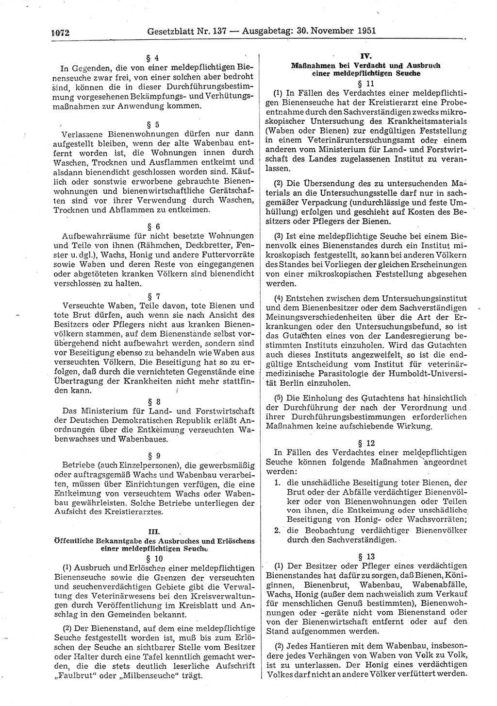 Gesetzblatt (GBl.) der Deutschen Demokratischen Republik (DDR) 1951, Seite 1072 (GBl. DDR 1951, S. 1072)