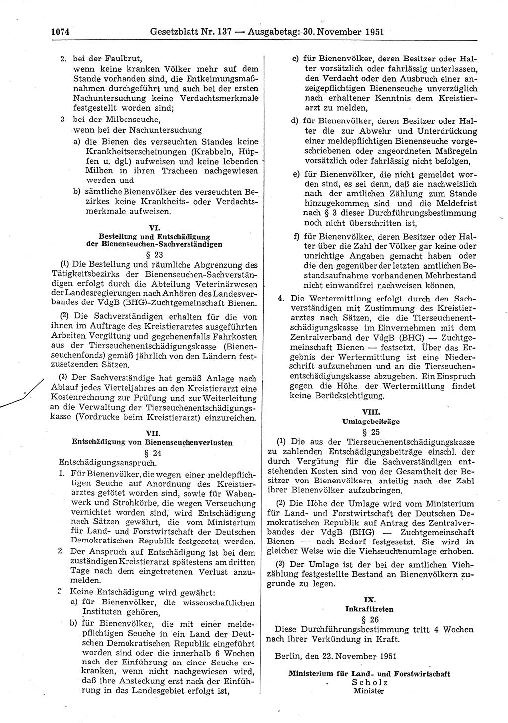Gesetzblatt (GBl.) der Deutschen Demokratischen Republik (DDR) 1951, Seite 1074 (GBl. DDR 1951, S. 1074)