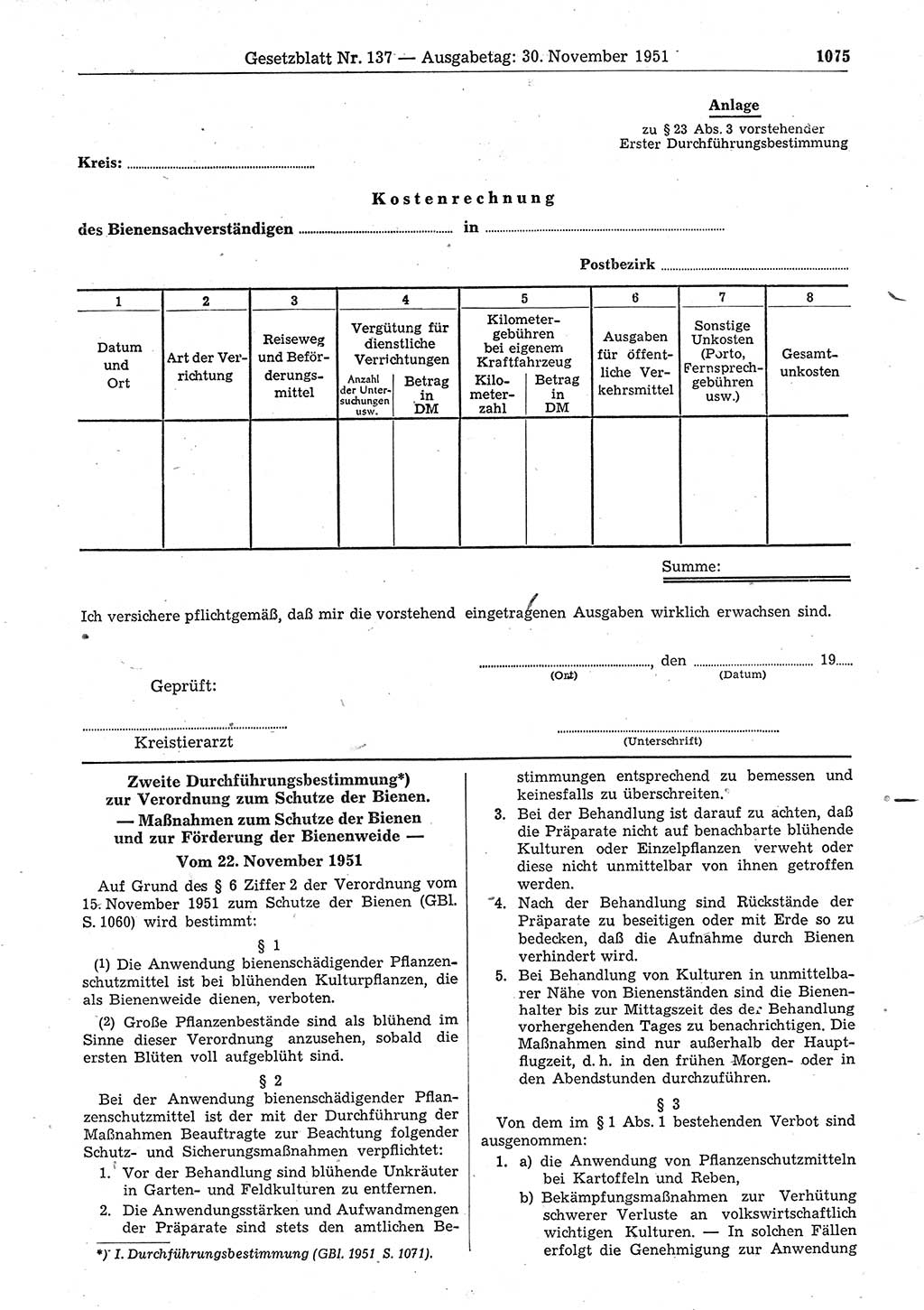 Gesetzblatt (GBl.) der Deutschen Demokratischen Republik (DDR) 1951, Seite 1075 (GBl. DDR 1951, S. 1075)