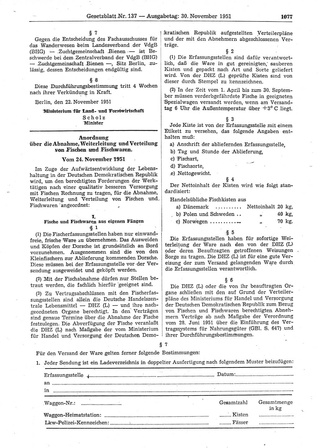Gesetzblatt (GBl.) der Deutschen Demokratischen Republik (DDR) 1951, Seite 1077 (GBl. DDR 1951, S. 1077)