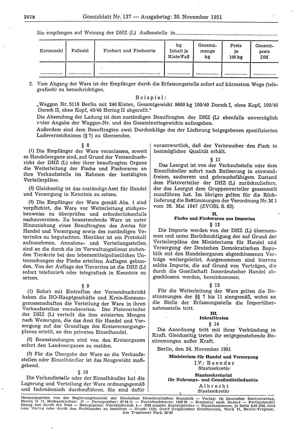Gesetzblatt (GBl.) der Deutschen Demokratischen Republik (DDR) 1951, Seite 1078 (GBl. DDR 1951, S. 1078)