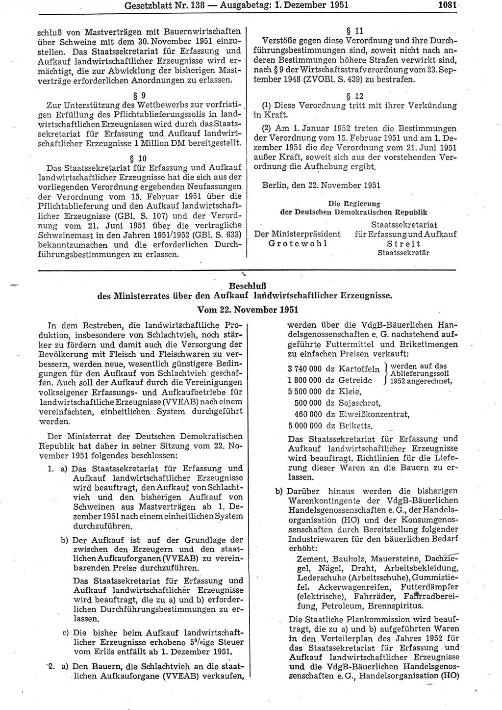 Gesetzblatt (GBl.) der Deutschen Demokratischen Republik (DDR) 1951, Seite 1081 (GBl. DDR 1951, S. 1081)