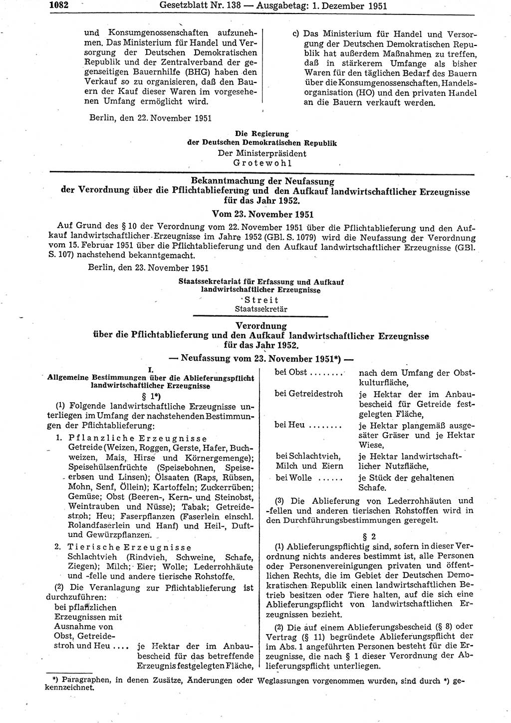 Gesetzblatt (GBl.) der Deutschen Demokratischen Republik (DDR) 1951, Seite 1082 (GBl. DDR 1951, S. 1082)