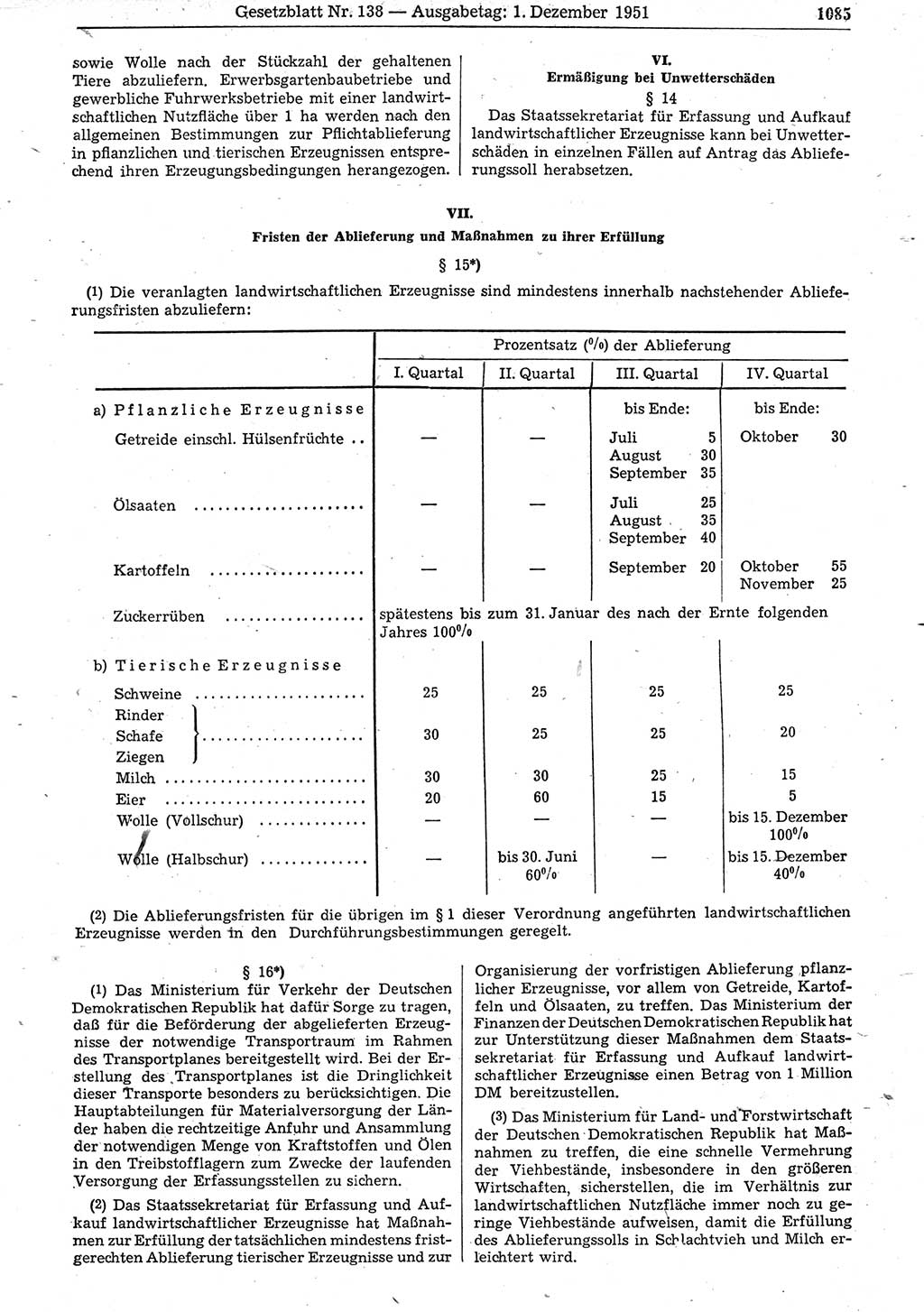 Gesetzblatt (GBl.) der Deutschen Demokratischen Republik (DDR) 1951, Seite 1085 (GBl. DDR 1951, S. 1085)