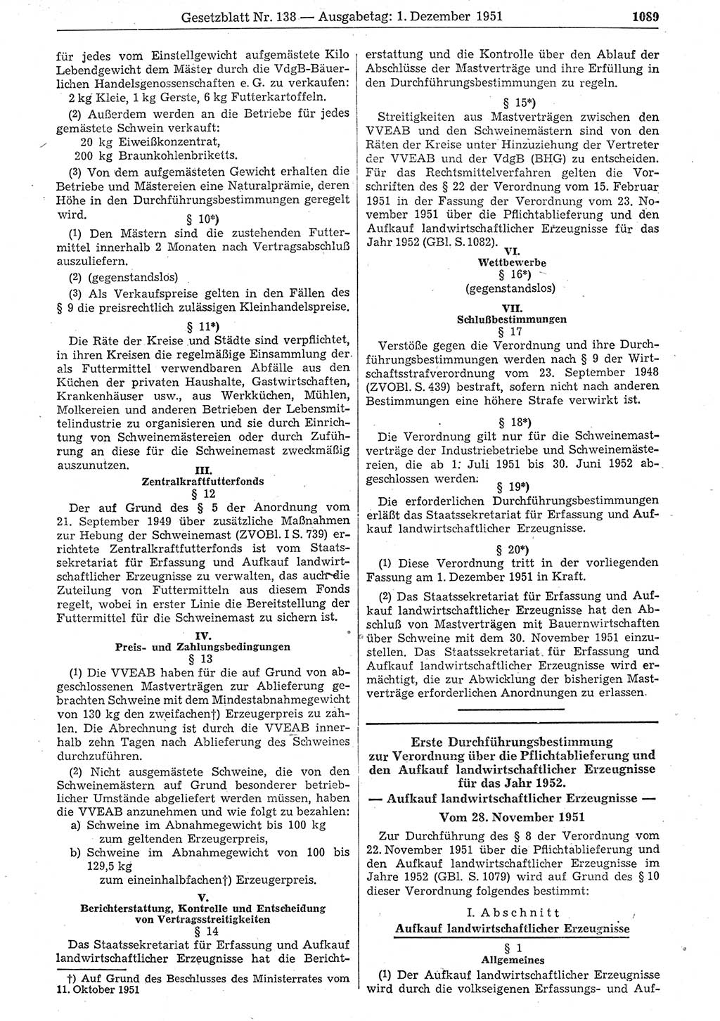 Gesetzblatt (GBl.) der Deutschen Demokratischen Republik (DDR) 1951, Seite 1089 (GBl. DDR 1951, S. 1089)