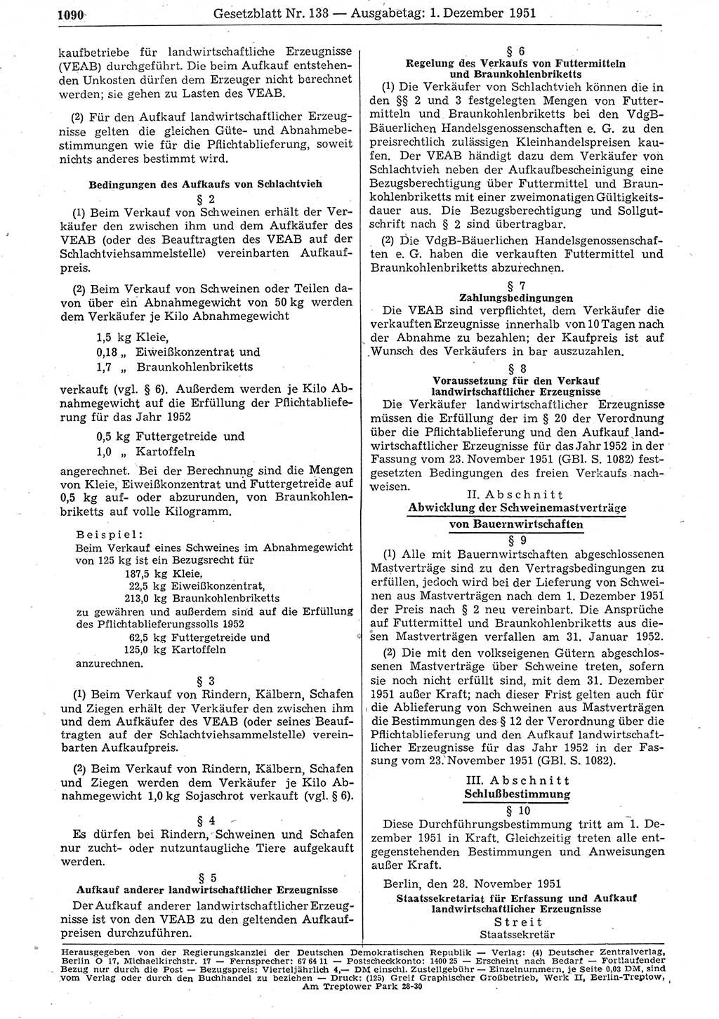 Gesetzblatt (GBl.) der Deutschen Demokratischen Republik (DDR) 1951, Seite 1090 (GBl. DDR 1951, S. 1090)
