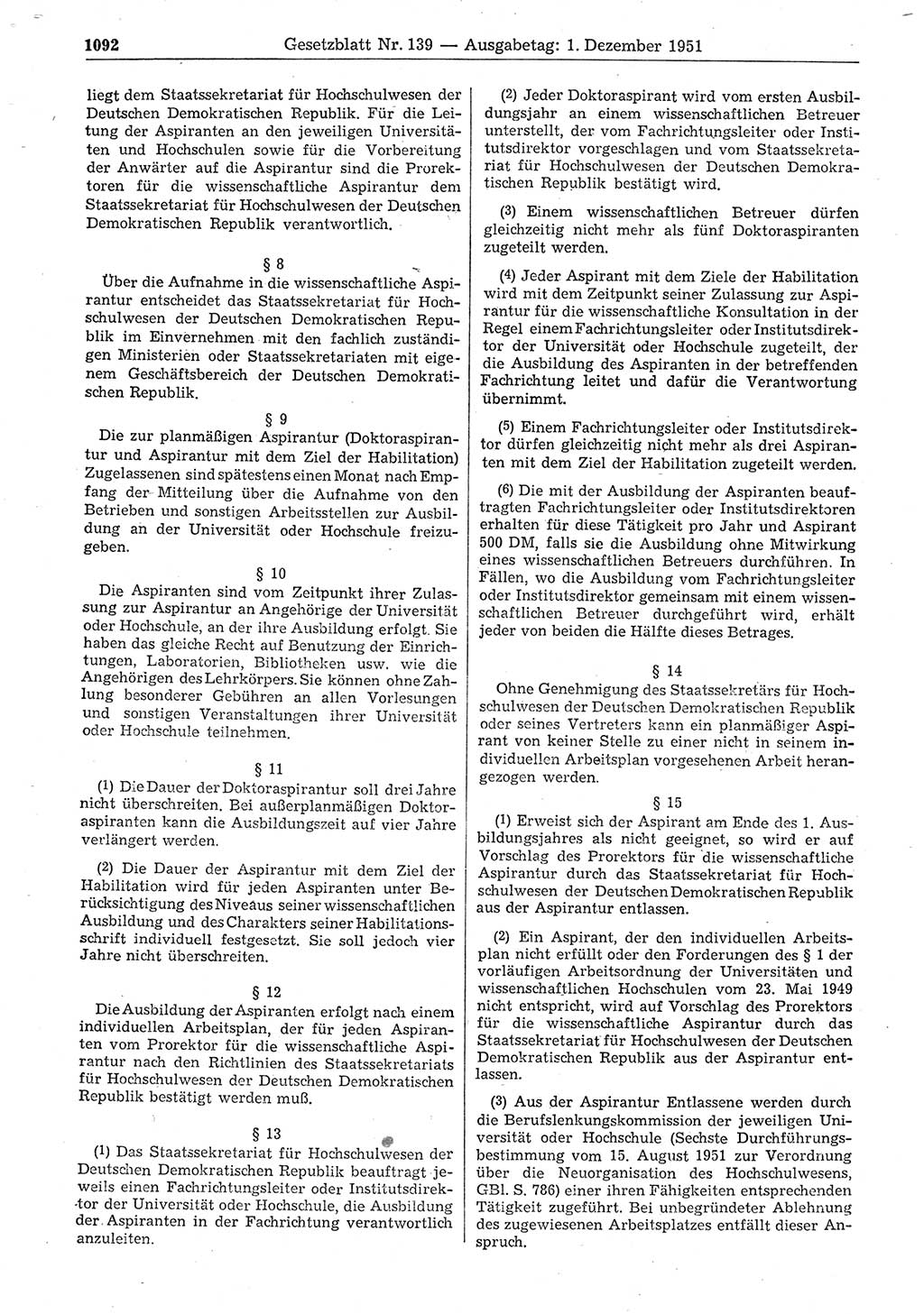 Gesetzblatt (GBl.) der Deutschen Demokratischen Republik (DDR) 1951, Seite 1092 (GBl. DDR 1951, S. 1092)
