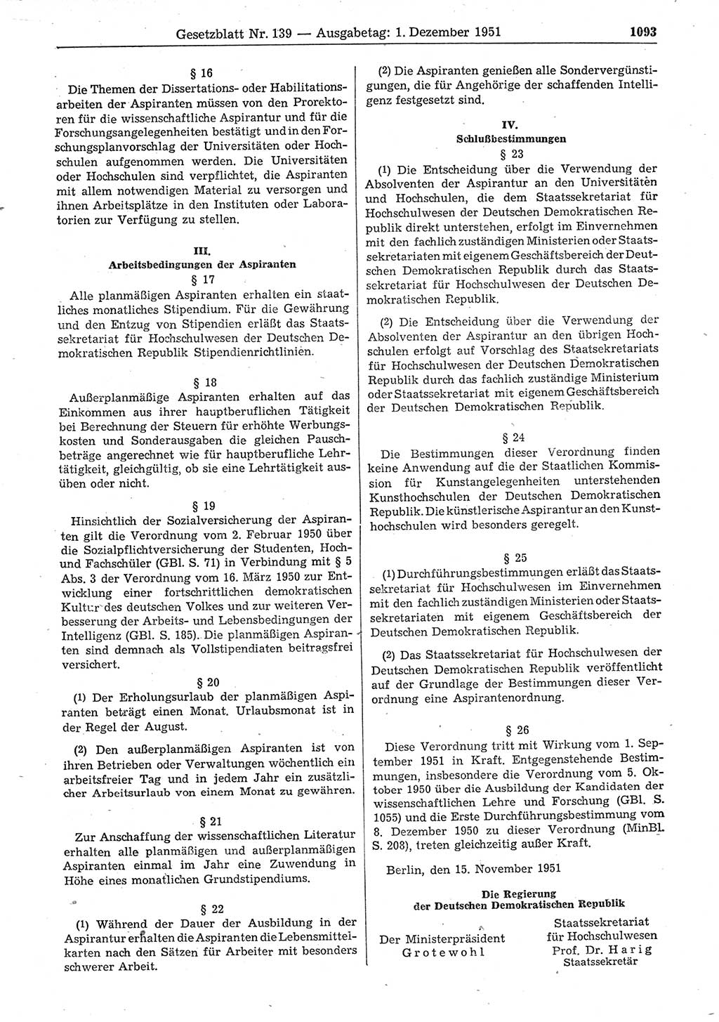 Gesetzblatt (GBl.) der Deutschen Demokratischen Republik (DDR) 1951, Seite 1093 (GBl. DDR 1951, S. 1093)