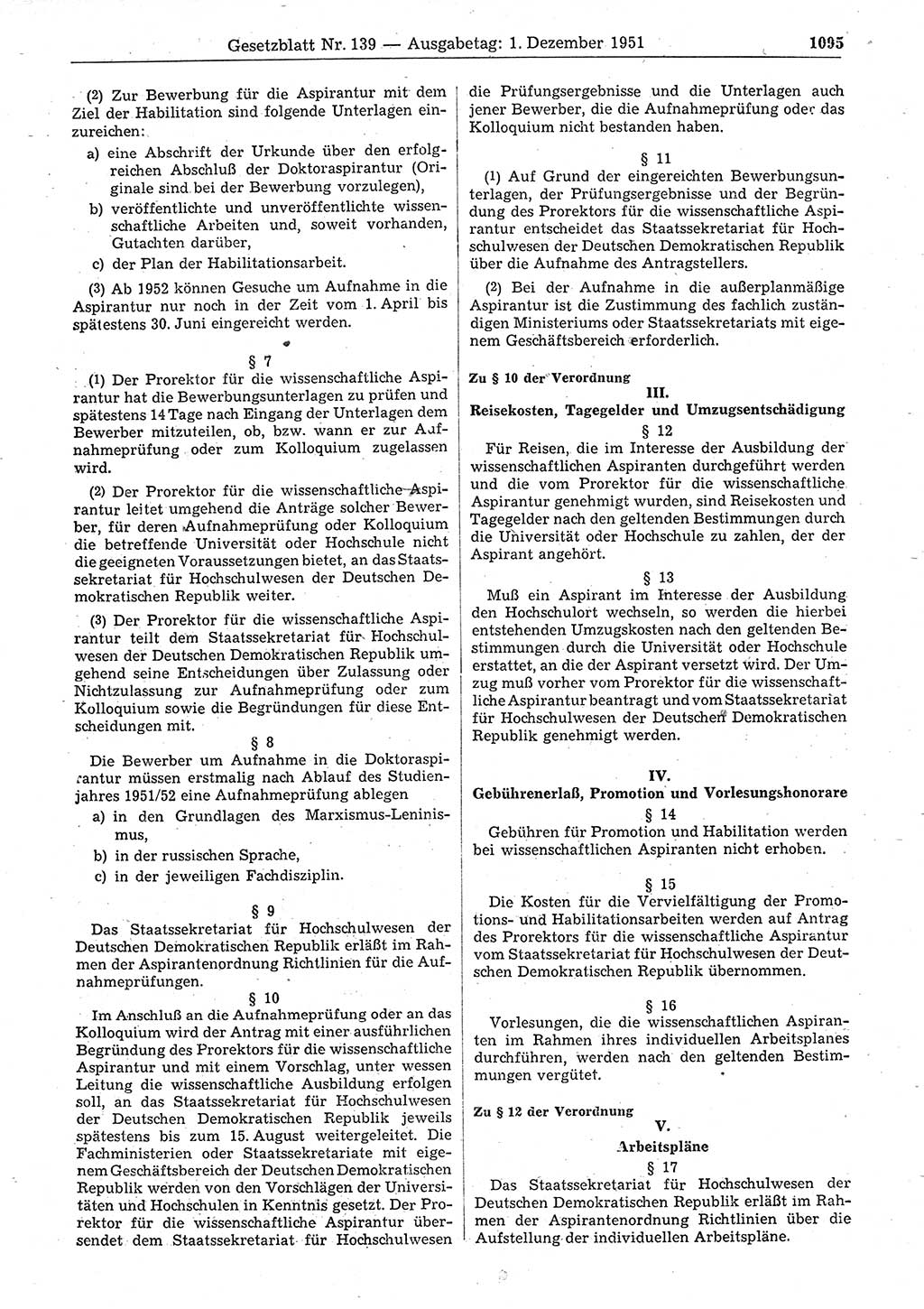 Gesetzblatt (GBl.) der Deutschen Demokratischen Republik (DDR) 1951, Seite 1095 (GBl. DDR 1951, S. 1095)