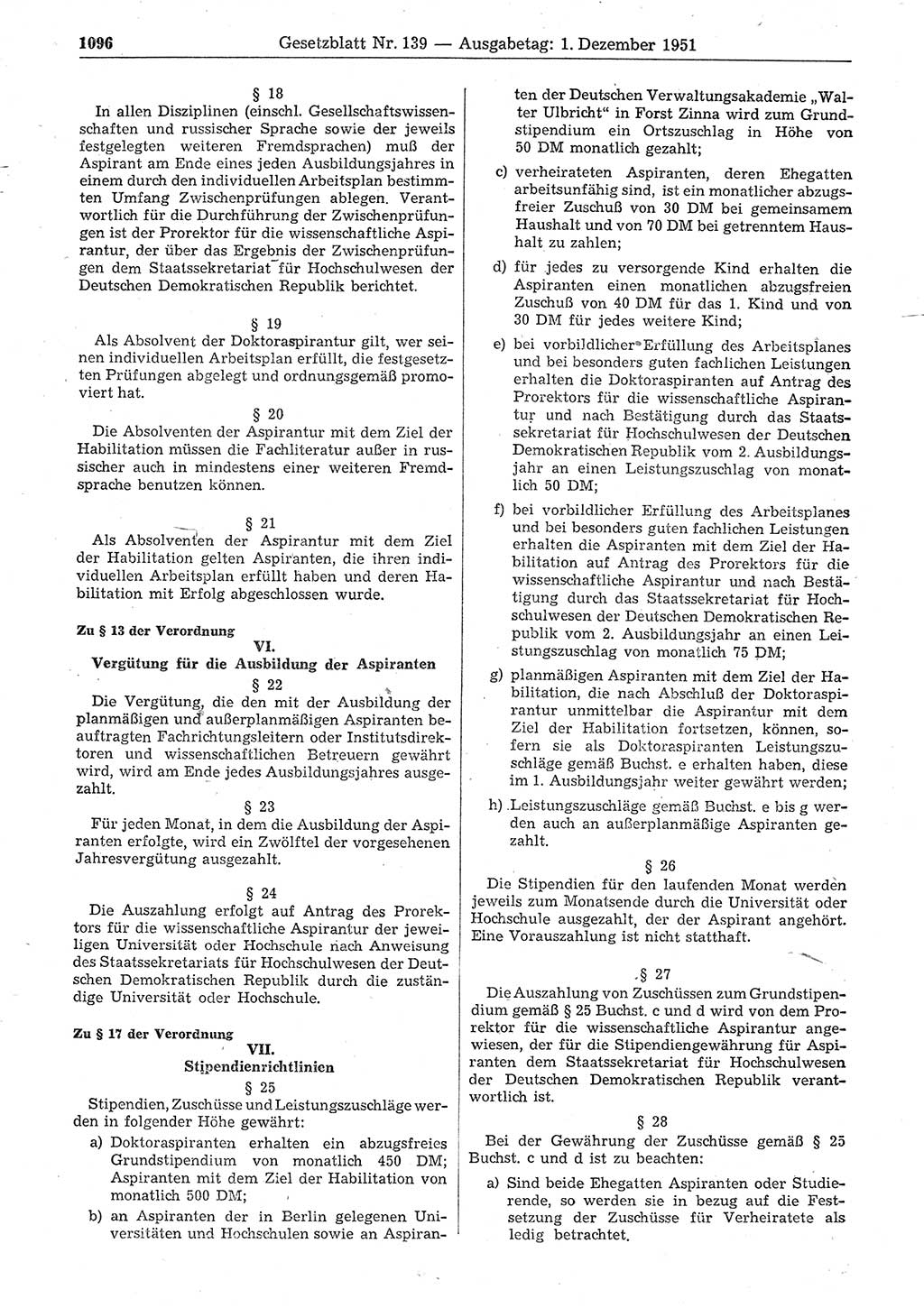 Gesetzblatt (GBl.) der Deutschen Demokratischen Republik (DDR) 1951, Seite 1096 (GBl. DDR 1951, S. 1096)