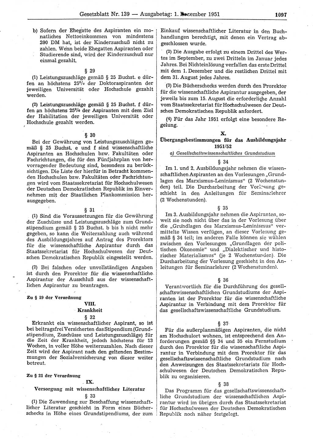 Gesetzblatt (GBl.) der Deutschen Demokratischen Republik (DDR) 1951, Seite 1097 (GBl. DDR 1951, S. 1097)