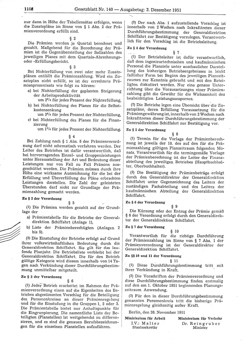Gesetzblatt (GBl.) der Deutschen Demokratischen Republik (DDR) 1951, Seite 1102 (GBl. DDR 1951, S. 1102)