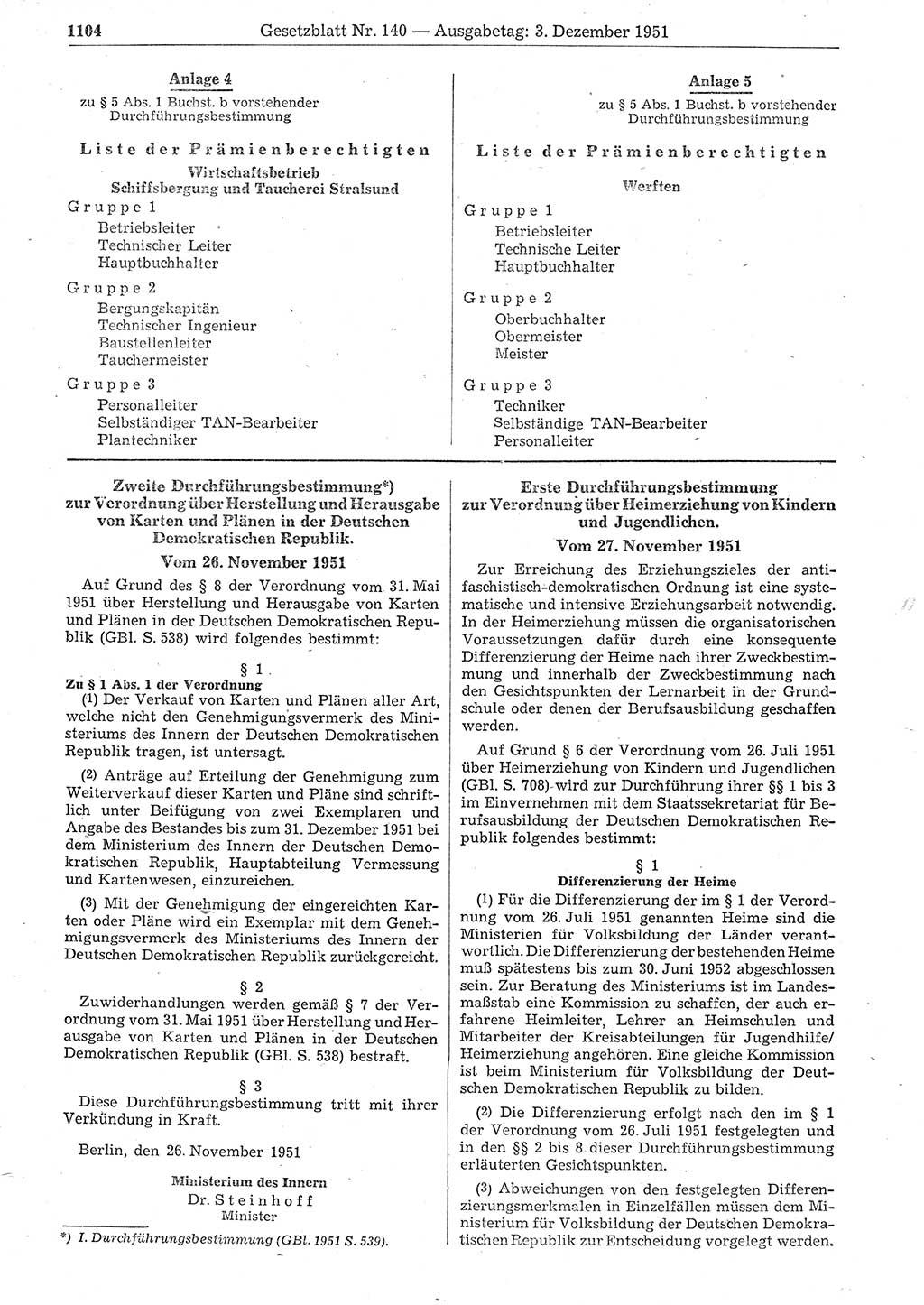 Gesetzblatt (GBl.) der Deutschen Demokratischen Republik (DDR) 1951, Seite 1104 (GBl. DDR 1951, S. 1104)