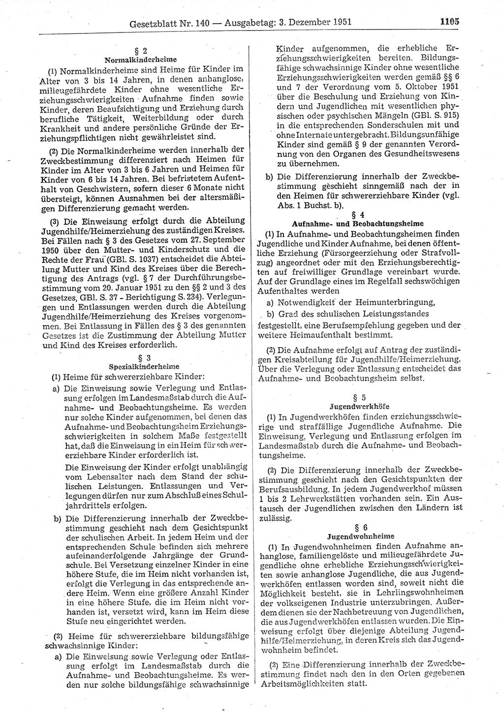 Gesetzblatt (GBl.) der Deutschen Demokratischen Republik (DDR) 1951, Seite 1105 (GBl. DDR 1951, S. 1105)