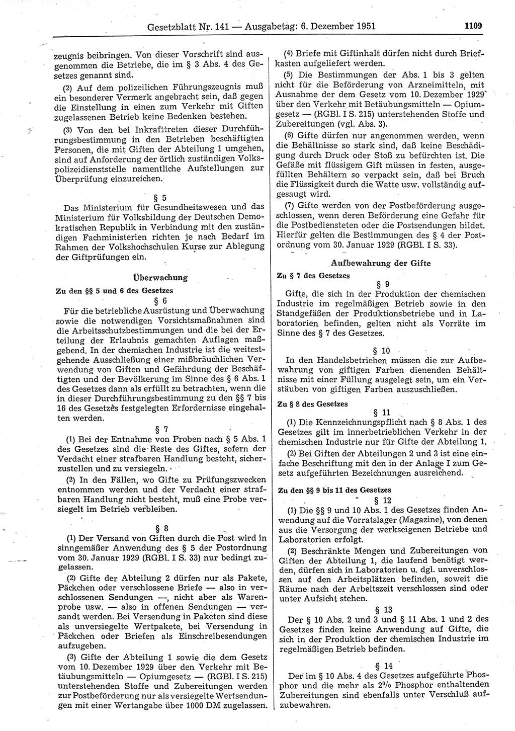 Gesetzblatt (GBl.) der Deutschen Demokratischen Republik (DDR) 1951, Seite 1109 (GBl. DDR 1951, S. 1109)