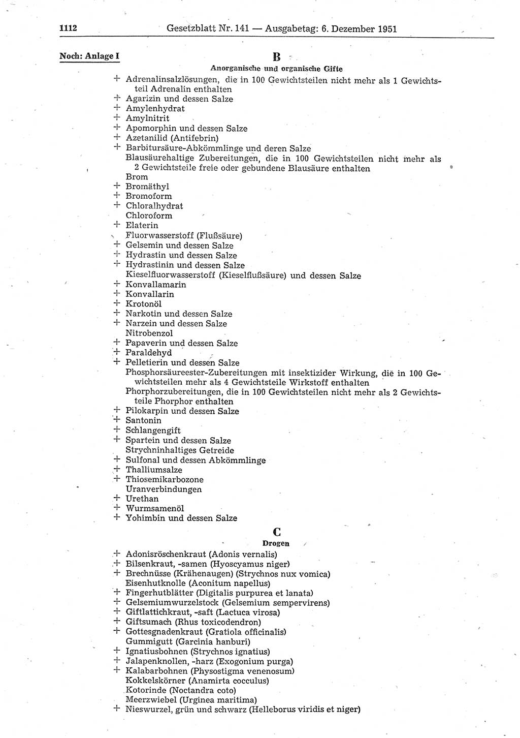 Gesetzblatt (GBl.) der Deutschen Demokratischen Republik (DDR) 1951, Seite 1112 (GBl. DDR 1951, S. 1112)