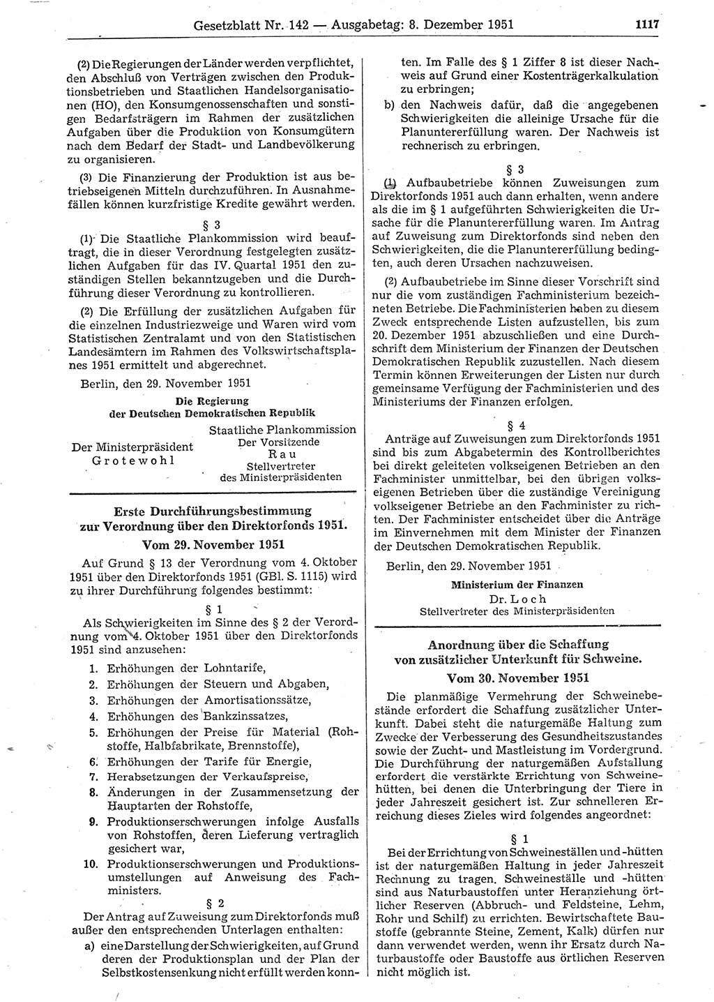 Gesetzblatt (GBl.) der Deutschen Demokratischen Republik (DDR) 1951, Seite 1117 (GBl. DDR 1951, S. 1117)