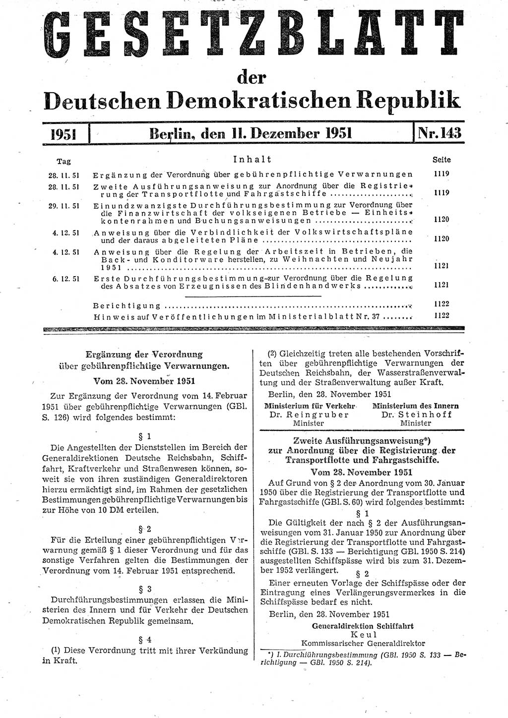 Gesetzblatt (GBl.) der Deutschen Demokratischen Republik (DDR) 1951, Seite 1119 (GBl. DDR 1951, S. 1119)