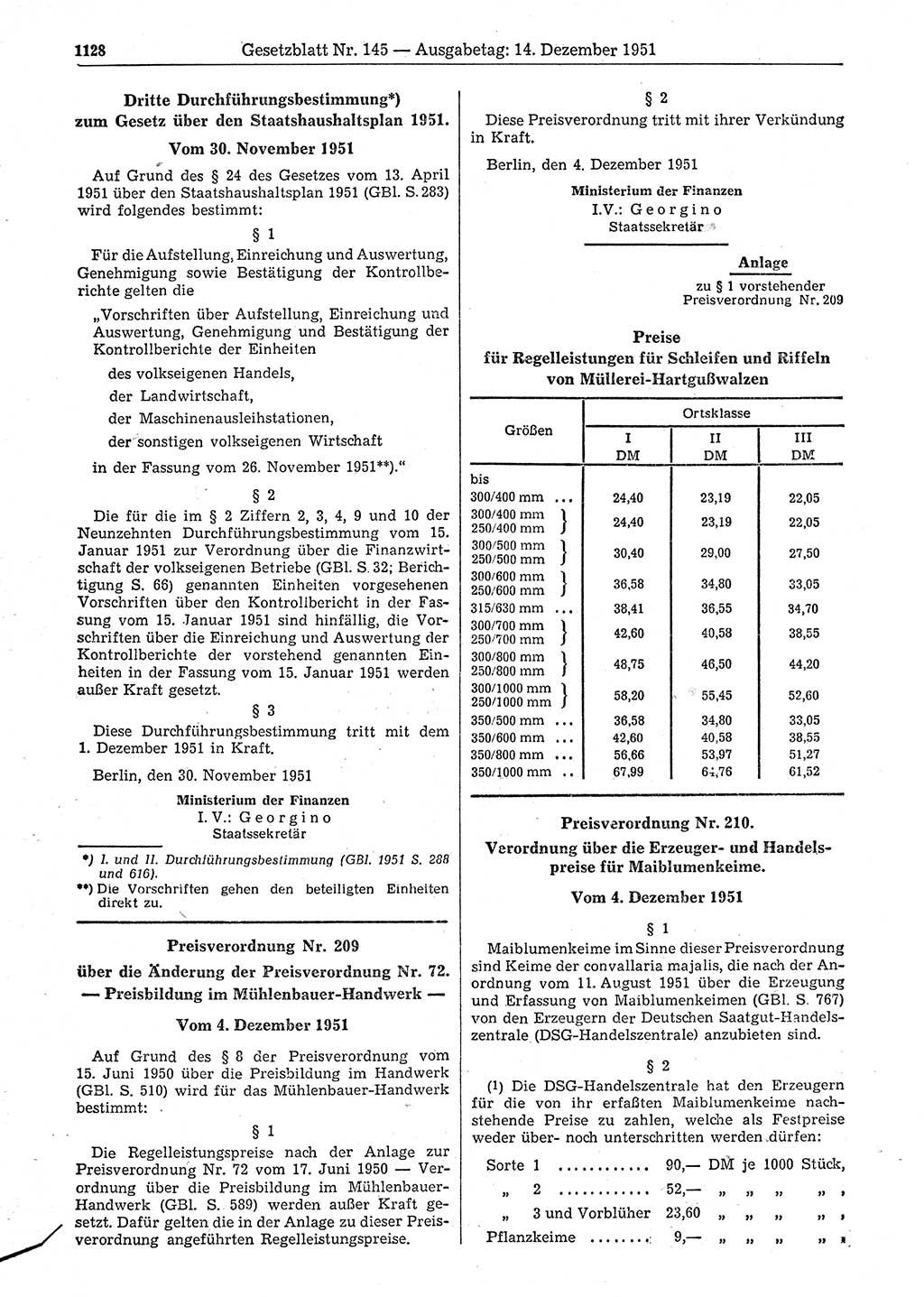 Gesetzblatt (GBl.) der Deutschen Demokratischen Republik (DDR) 1951, Seite 1128 (GBl. DDR 1951, S. 1128)