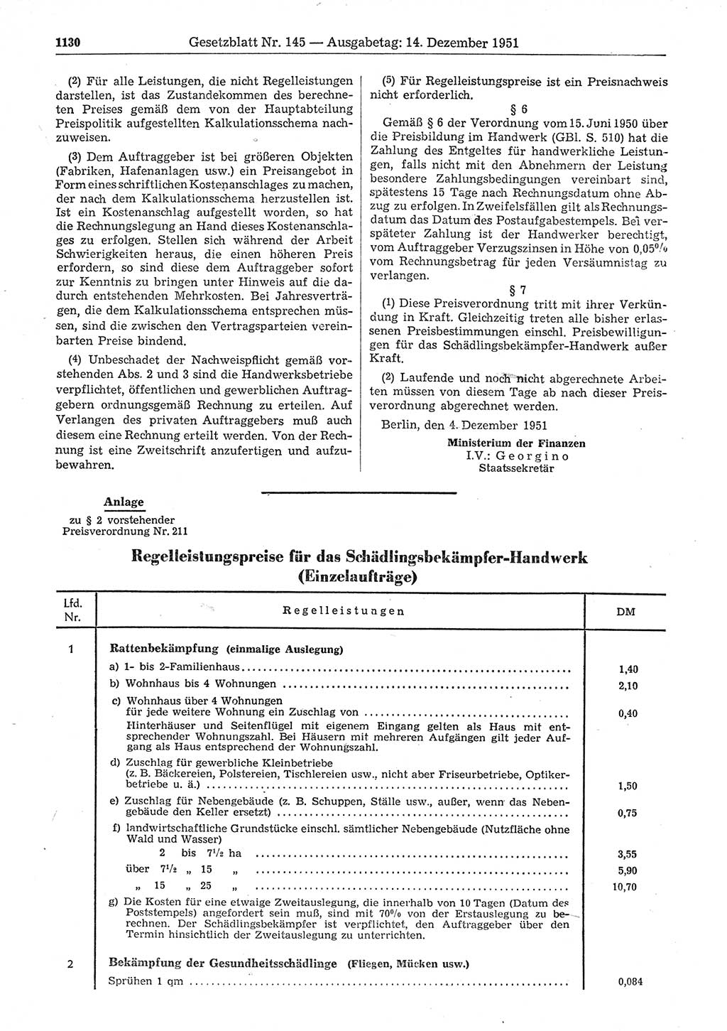 Gesetzblatt (GBl.) der Deutschen Demokratischen Republik (DDR) 1951, Seite 1130 (GBl. DDR 1951, S. 1130)