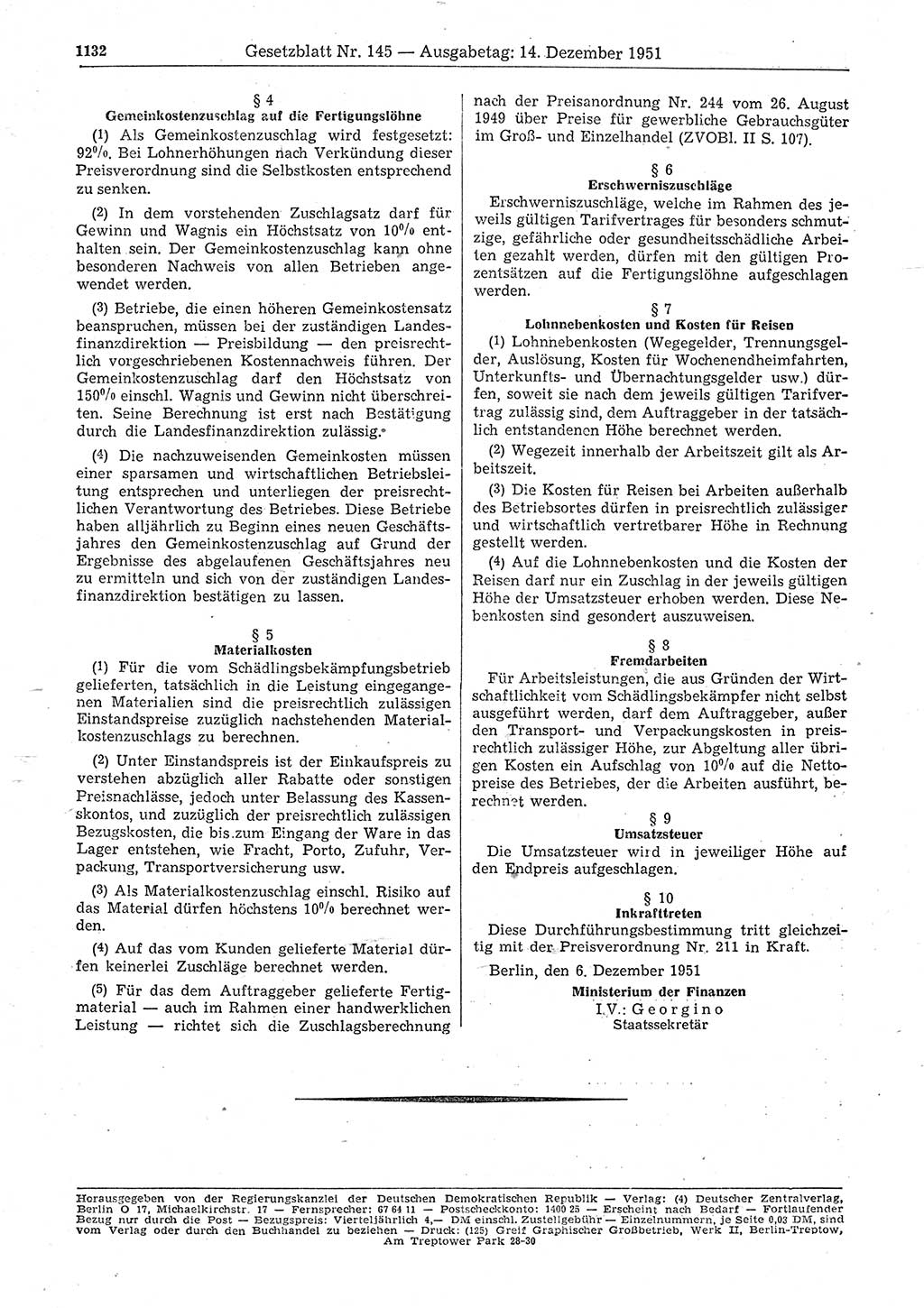 Gesetzblatt (GBl.) der Deutschen Demokratischen Republik (DDR) 1951, Seite 1132 (GBl. DDR 1951, S. 1132)