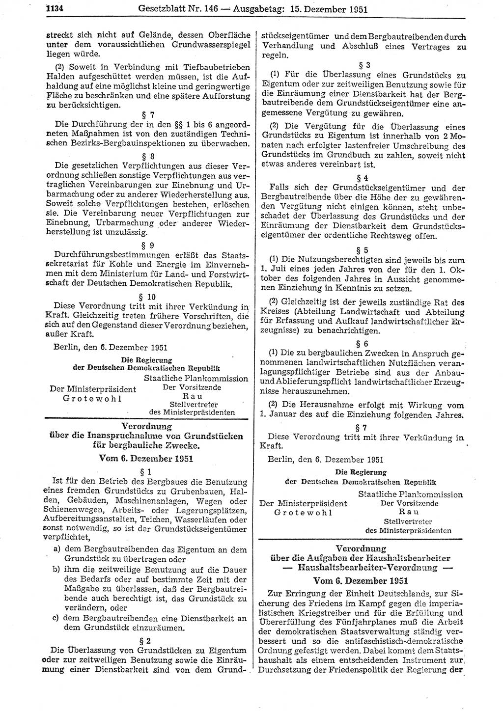 Gesetzblatt (GBl.) der Deutschen Demokratischen Republik (DDR) 1951, Seite 1134 (GBl. DDR 1951, S. 1134)